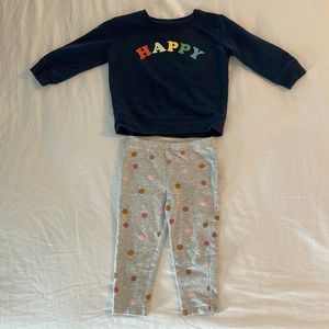 Jumping Beans ‘HAPPY’ Sweatshirt with Ruffle Butt Polka Dot Leggings (12-18M)